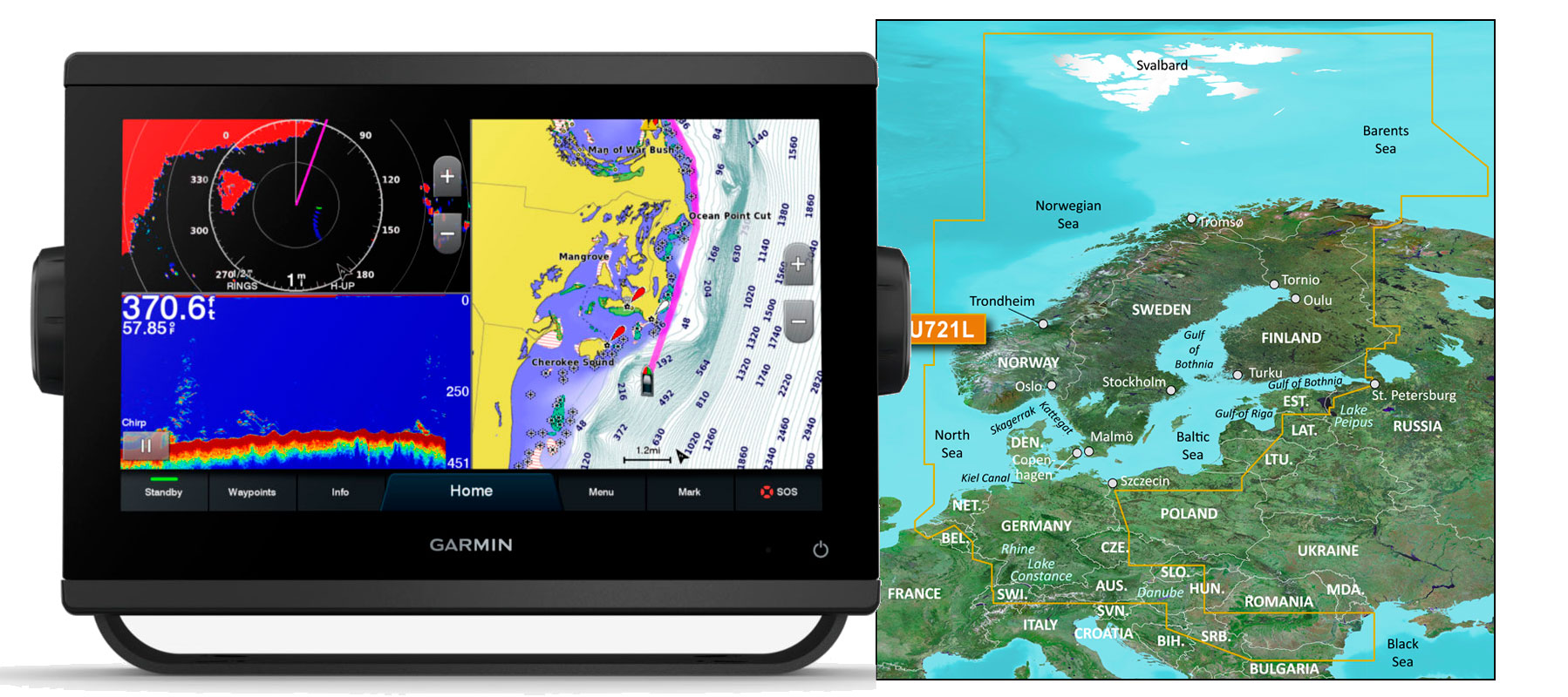 Garmin GPSmap 923xsv med VEU721L - bådudstyr hos Marinetorvet