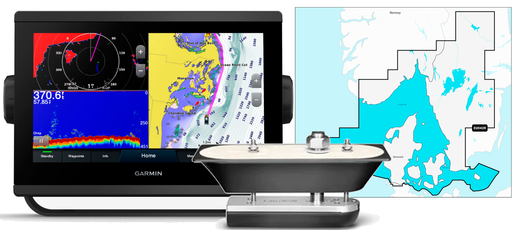 Garmin GPSmap 923xsv, GT51M-TH og NSEU042R bådudstyr hos Marinetorvet
